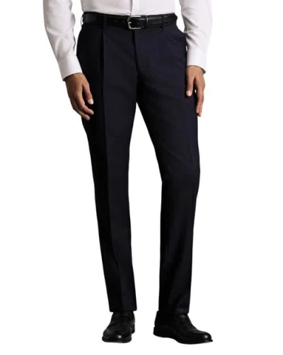 Charles Tyrwhitt Stretch Wool Slim Fit Pleated Pants In Blue