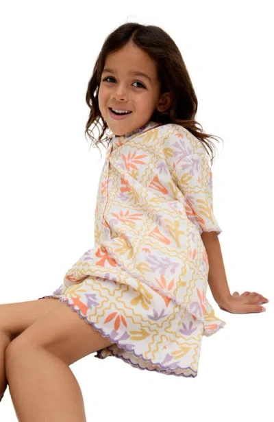 Raffya Kids Gilly Scalloped Edge Matisse Print Shorts In Multi