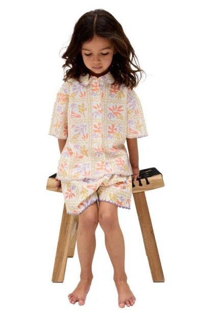 Raffya Kids Gilly Scalloped Edge Matisse Print Shorts In Multi