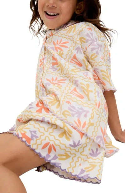 Raffya Kids Gilly Scalloped Edge Matisse Print Shorts In Multi