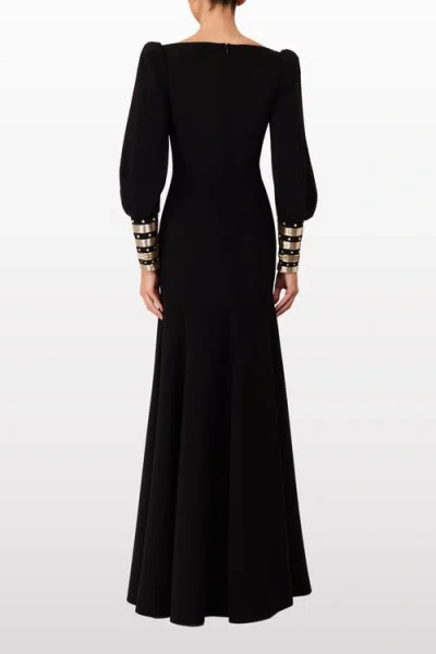 Jenny Packham Francolin Embellished-cuffs Puff-sleeve Maxi Dress In Black