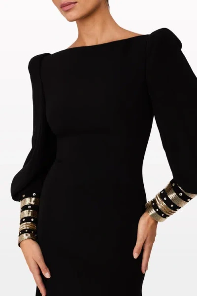 Jenny Packham Francolin Embellished-cuffs Puff-sleeve Maxi Dress In Black