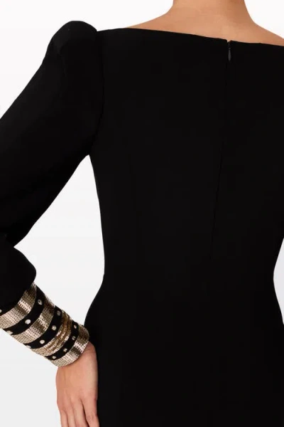 Jenny Packham Francolin Embellished-cuffs Puff-sleeve Maxi Dress In Black