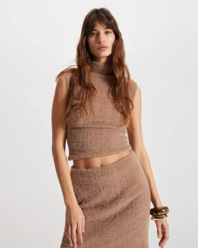 Theo The Label Carme Plush Lace Pull-on Skirt In Brown