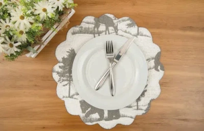 C & F Home C&f Home Henderson Hideaway Round Woven Reversible Rustic Winter Wilderness Placemats Set Of 6, 17" In Gray