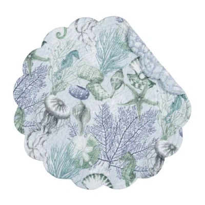 C & F Home C&f Home Shoreline Waters Scalloped Round Placemats Set Of 6 Nautical Design Coral, 17" In Blue