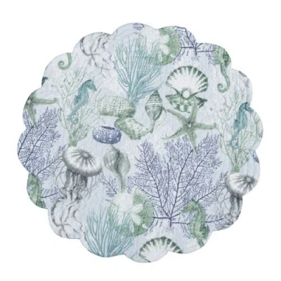 C & F Home C&f Home Shoreline Waters Scalloped Round Placemats Set Of 6 Nautical Design Coral, 17" In Blue