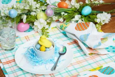 C & F Home C&f Home Easter Bunny Rabbit Trail Plaid Table Runner 13" X 72" In Blue