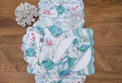 C & F Home C&f Home Sea Turtle Cove Round Placemats Set Of 6, 17" Decor In Blue