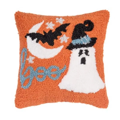 C & F Home C&f Home Witch Ghost & Bat "boo" Mini Hooked Halloween Accent Pillow 12" X 12" In Orange