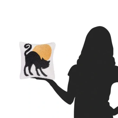 C & F Home C&f Home Black Cat Moonlight Mini Hooked Halloween Accent Pillow 10" X 10" In Black