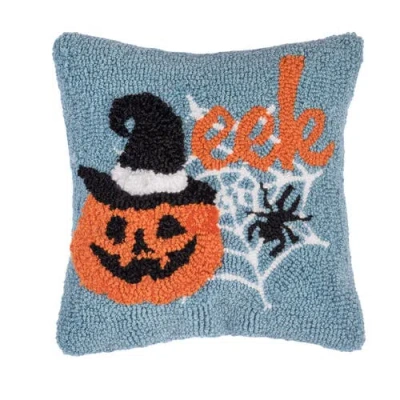 C & F Home C&f Home Witch Hat On Jack O' Lantern "eek" Mini Hooked Halloween Accent Pillow 12" X 12" In Blue