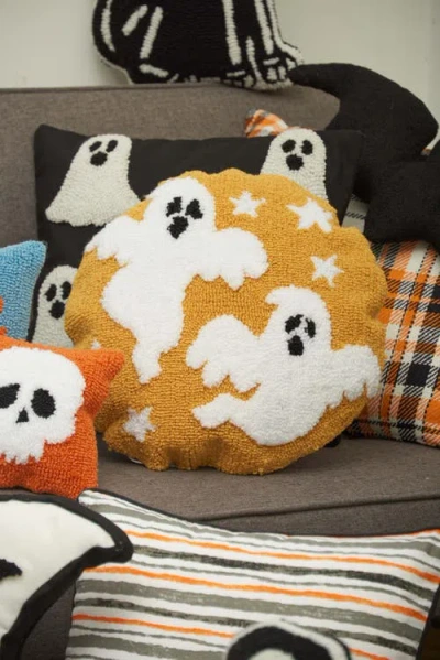 C & F Home C&f Home Ghost Duo Hooked Halloween Round Accent Pillow 16" X 16" In Yellow
