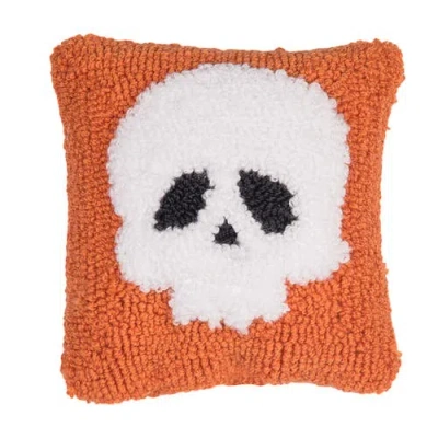 C & F Home C&f Home Skull Motif Mini Throw Pillow Hooked Halloween Accent Pillow 8" X 8" In Orange