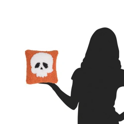 C & F Home C&f Home Skull Motif Mini Throw Pillow Hooked Halloween Accent Pillow 8" X 8" In Orange