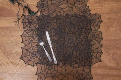 C & F Home C&f Home Spider Web Set Of 6 Rectangle Halloween Translucent Placemats 14" X 20" In Black