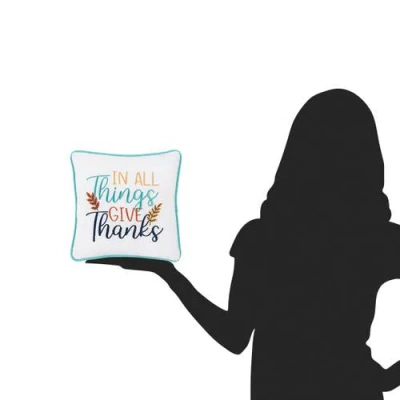 C & F Home C&f Home Thanksgiving "in All Give Thanks" Wheat Flowers Accent Small/petite Accent Pillow, 10" X 10 In Blue