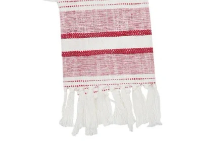 Carol & Frank Benn Ruby Tassel Christmas Embroidered Cotton Waffle Weave Dishtowel In Red