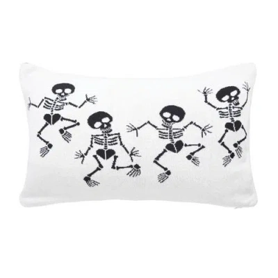 C & F Home C&f Home Dancing Skeletons Cotton Blend Halloween Accent Throw Pillow 16" X 24" In Black