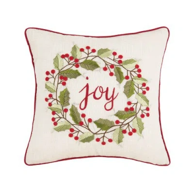 C & F Home C&f Home "joy" Christmas Berry Wreath Accent Throw Pillow 18" X 18" In Multi