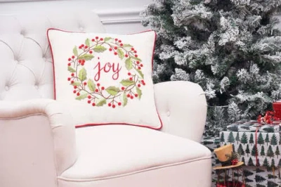 C & F Home C&f Home "joy" Christmas Berry Wreath Accent Throw Pillow 18" X 18" In Multi