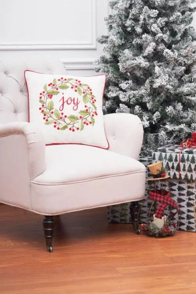 C & F Home C&f Home "joy" Christmas Berry Wreath Accent Throw Pillow 18" X 18" In Multi