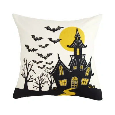 C & F Home C&f Home House & Flying Bats Cotton Blend Halloween Accent Throw Pillow 18" X 18" In White