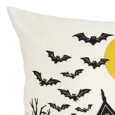 C & F Home C&f Home House & Flying Bats Cotton Blend Halloween Accent Throw Pillow 18" X 18" In White
