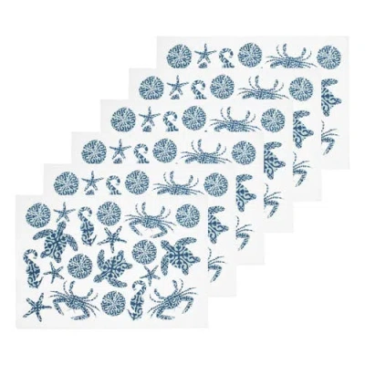 C & F Home C&f Home Stamped Seaside Placemats Set Of 6, 14" X 20" In Blue