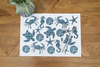 C & F Home C&f Home Stamped Seaside Placemats Set Of 6, 14" X 20" In Blue
