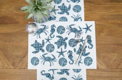 C & F Home C&f Home Stamped Seaside Placemats Set Of 6, 14" X 20" In Blue