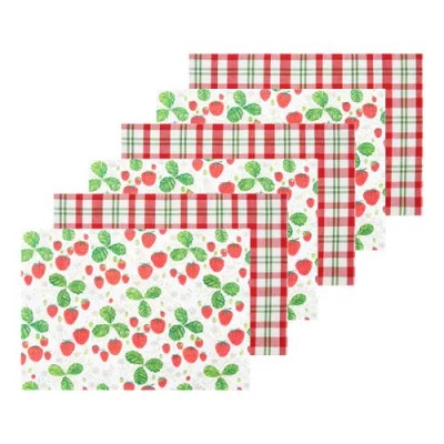 C & F Home C&f Home Strawberry Patch & Plaid Placemats Set Of 6, 14" X 20" In Multi