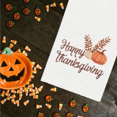 C & F Home C&f Home Happy Thanksgiving Waffle Weave Kitchen Towel In Multi