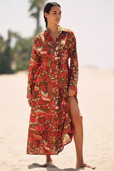 Chan Luu Long-sleeve Floral Maxi Kaftan In Multi