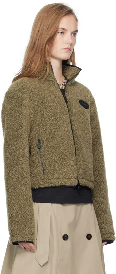 Burberry Ekd Patch Faux Fur Zip-up Jacket In Green