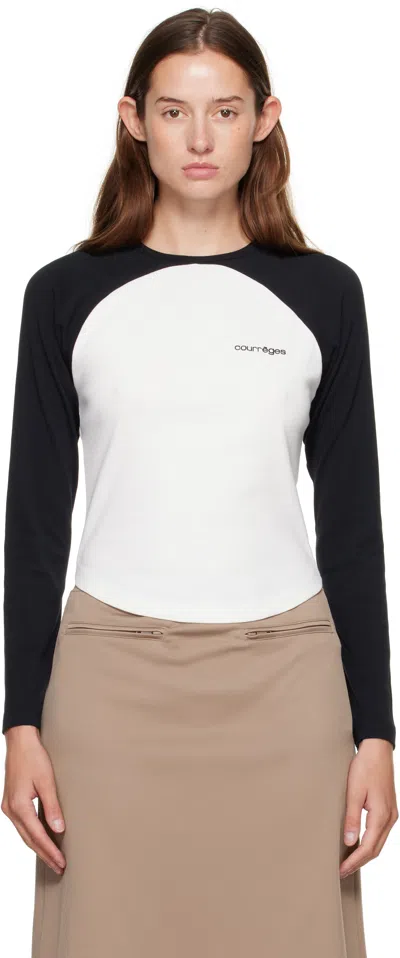 Courrèges Long-sleeved Contrast T-shirt With Rounded Hem And Logo Print In Multi