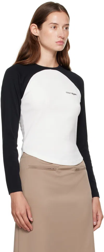 Courrèges Long-sleeved Contrast T-shirt With Rounded Hem And Logo Print In Multi