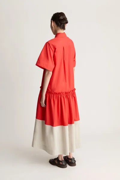 Lee Mathews Charlotte Pintuck Spliced Midi Dress In Red