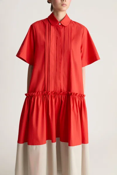 Lee Mathews Charlotte Pintuck Spliced Midi Dress In Red