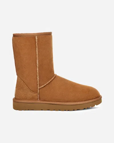 Ugg Classic Short Beige Boots With Logo Patch On The Rear And Shearling Lining In Suede Woman In Nude