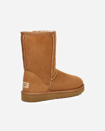 Ugg Classic Short Beige Boots With Logo Patch On The Rear And Shearling Lining In Suede Woman In Nude