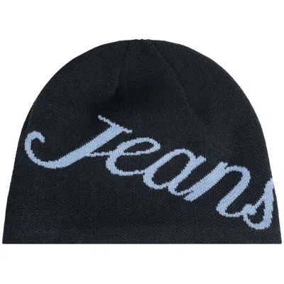 Tommy Jeans Script Skull Beanie Hat Navy In Blue