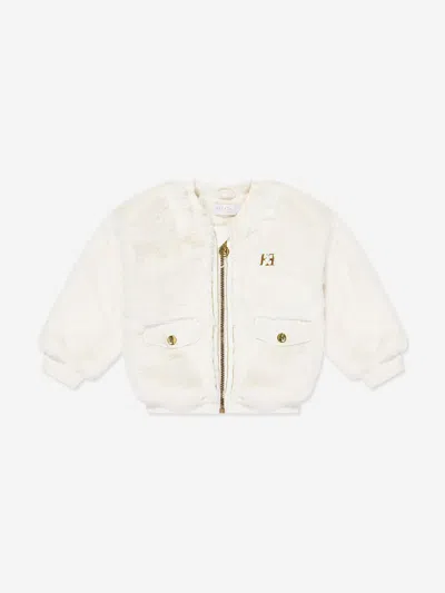 Escada Girls Embroidered Logo Faux Fur Jacket In Animal Print