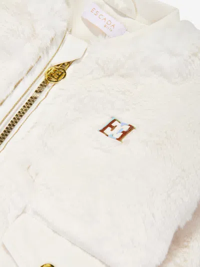 Escada Girls Embroidered Logo Faux Fur Jacket In Animal Print
