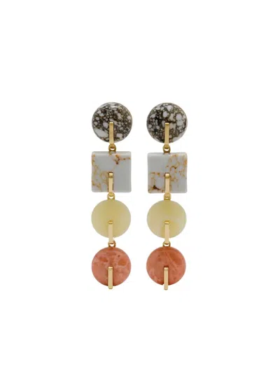 Cult Gaia Laguna Multicolor Stone Clip On Linear Drop Earrings In Gold
