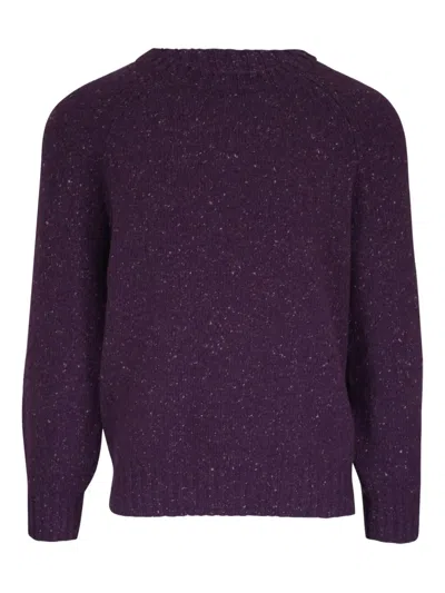 Brunello Cucinelli Crewneck Sweater With Raglan Sleeves And Speckled Pattern In Purple
