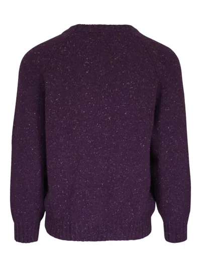Brunello Cucinelli Crewneck Sweater With Raglan Sleeves And Speckled Pattern In Purple