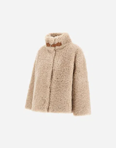 Herno Teddy Bear Texture Coat With High Collar In Animal Print