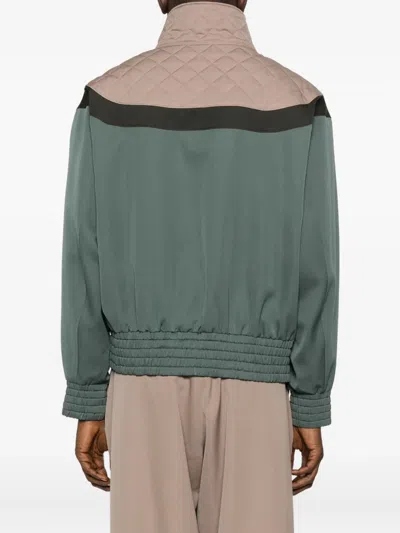 Kolor Quilted-panel Zip-up Jacket In Green