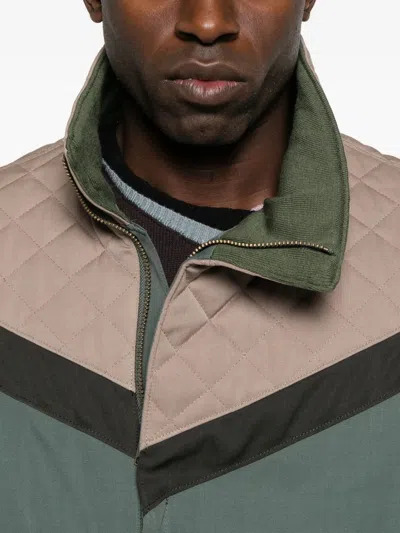 Kolor Quilted-panel Zip-up Jacket In Green